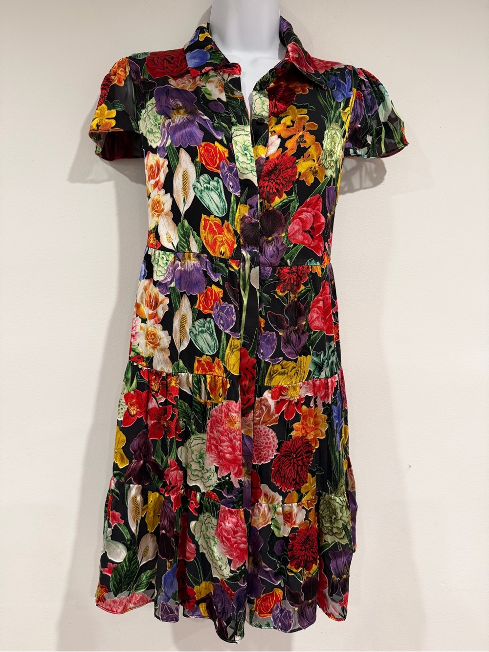 ❤️‍🔥 Alice + Olivia Meeko Tiered Silk-Blend Mini Shirtdress ❤️‍🔥size 8 - Picture 10 of 16